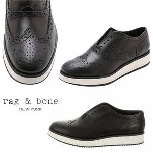Rag & Bone Meli Flatform Brogues Black Perforated Leather Oxfords Size 9